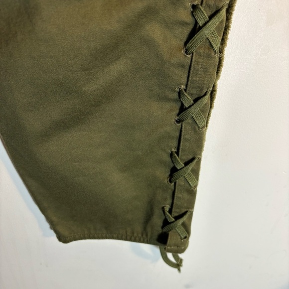 ISABEL MARANT Sz 42 Jessie Pants 100% Cotton Cropped Lace At Hem Olive Green - Picture 9 of 14